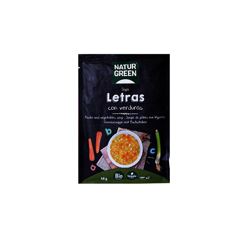 Sopa de lletres amb verdures bio 40 g de NaturGreen - Ecoalimentaria