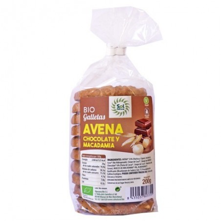 Galetes civada, xocolata i macadàmia bio Sol Natural - Ecoalimentaria