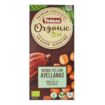 Chocolate negro con avellanas ecológico 100 g de Chocolates Torras