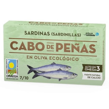 Sardinillas en aceite de oliva bio 85 g Cabo de Peñas - Ecoalimentaria