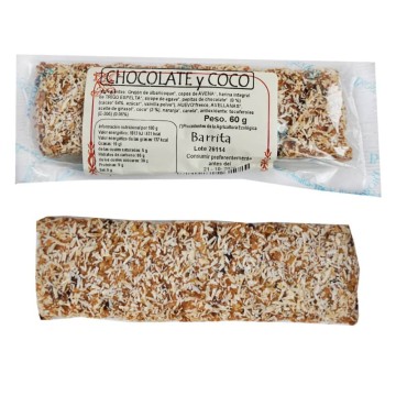 Barrita con chocolate y coco bio 60 g de Biogredos - Ecoalimentaria