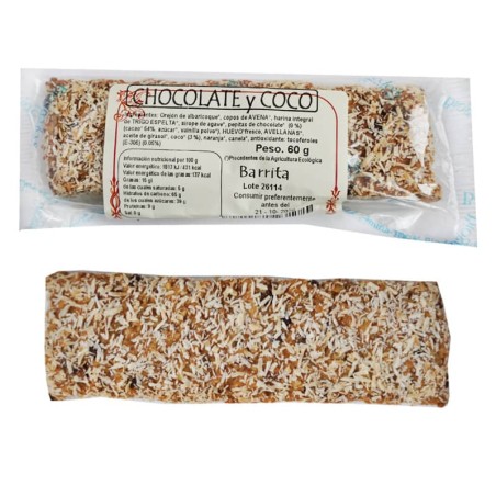 Barreta amb xocolata i coco bio 60 g de Biogredos - Ecoalimentaria
