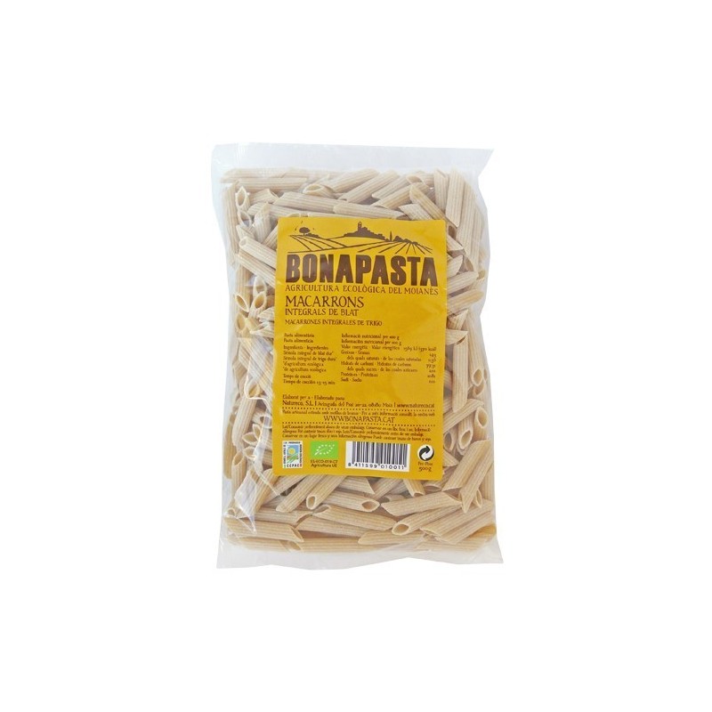 Macarrones integrales de trigo bio 500 g de Bonapasta - Ecoalimentaria